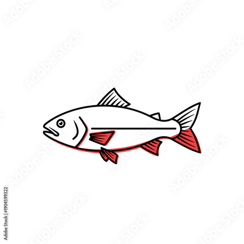 fish illustration, simple aquatic animal icon in flat vector style. Marine life and food or nature concept.