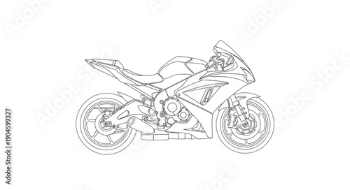 Detailed Sketch of a Modern Sport Motorcycle on White Background.