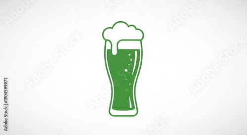 Green Beer Glass with Foam Illustration Isolated on White