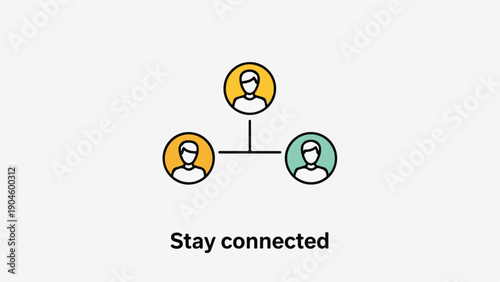 A three-person network illustration with a call to stay connected