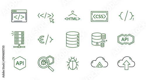 Collection of Web Development and Coding Icons.