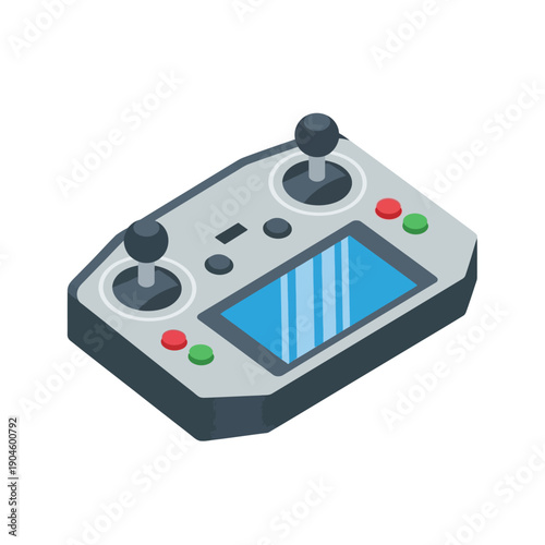Drone remote control with joystick and screen illustration.