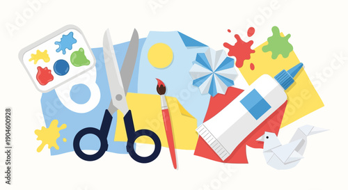 Colorful Art Supplies and Crafting Tools.