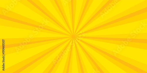 Ray sun. Yellow sun rays. Sunburst background. Star beam. Burst radial line. Retro pattern. Starburst light. Orange shiny lines. Sunray stripe. Banner comic style. Sparkle stripes. Vector illustration