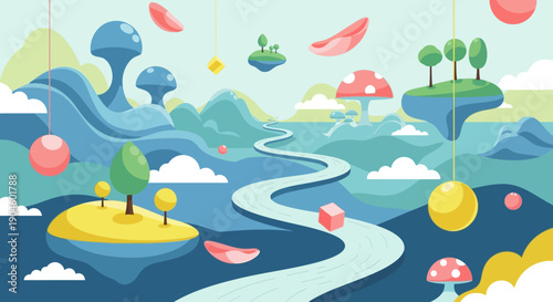 Fantasy Landscape with Islands and Mushrooms.