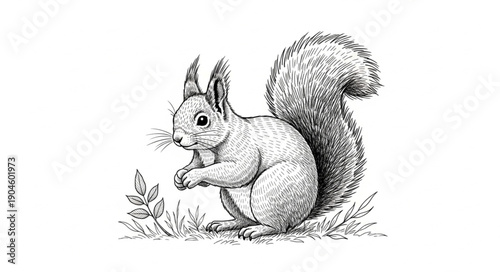 Detailed Sketch of a Squirrel Eating a Flower.