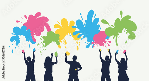 Silhouetted People Throwing Colored Paint in Air.