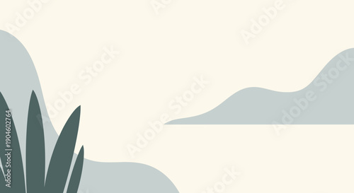 Simple Vector Art of Green Leaves and Hills.