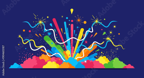 Vibrant Fireworks Explosion with Colorful Trails.