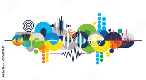 Vibrant Sound Waveforms and Colorful Circles.