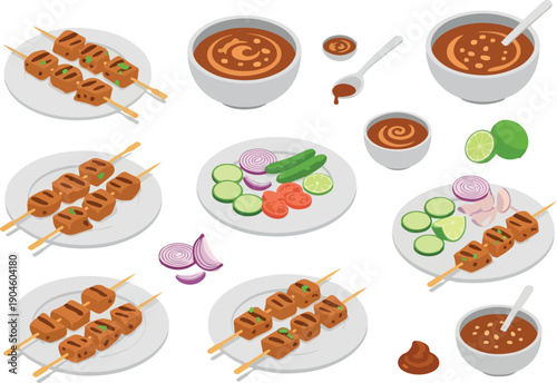 Delicious Indian Food platter of various kebabs and chutneys with accompaniments