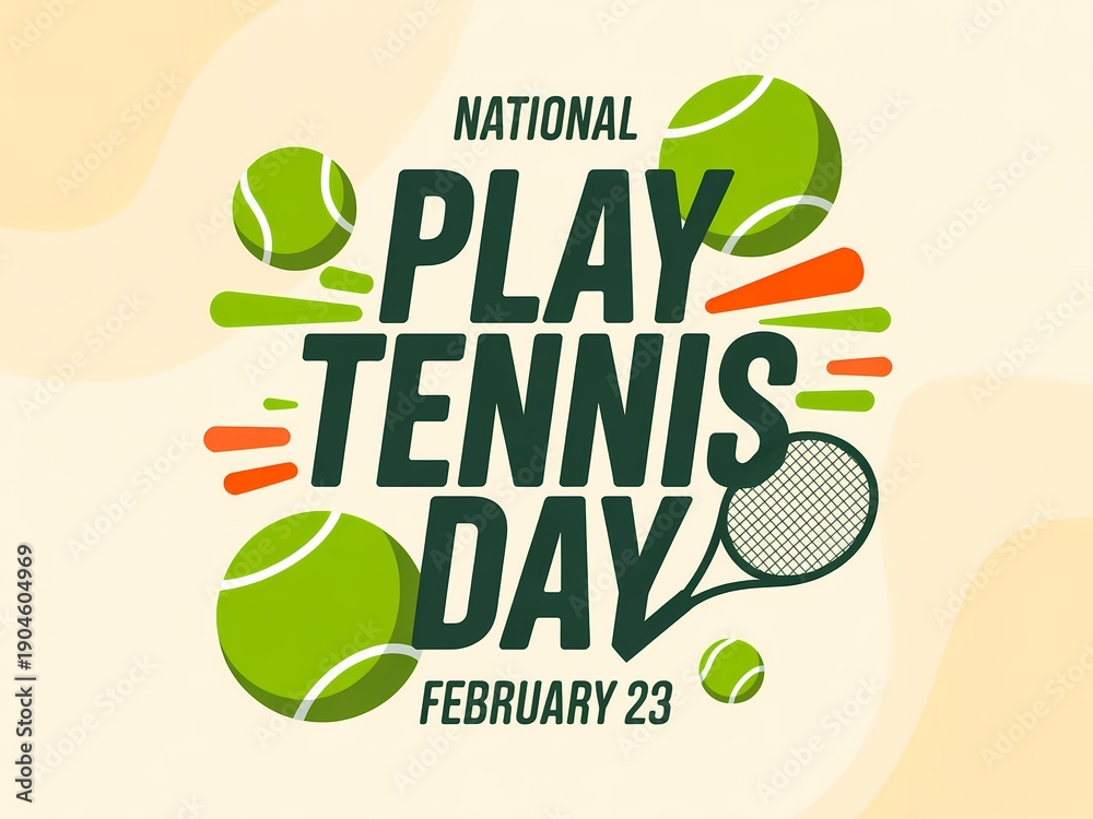 Fototapeta premium National play tennis day banner with tennis balls and racket on light background