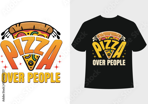 Colorful graphic t shirt designs featuring burgers tacos and pizza illustrations