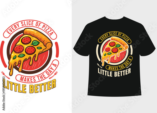 Colorful graphic t shirt designs featuring burgers tacos and pizza illustrations