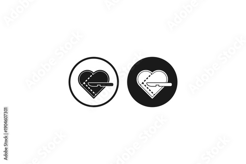 solid and outline icon of heart surgery