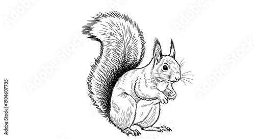 Detailed Sketch of a Squirrel Holding Food.