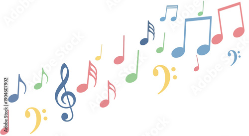 Colorful Musical Notes and Symbols on White Background