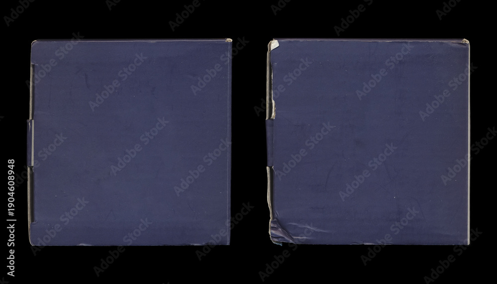 Fototapeta premium Set of vintage blue cardboard box side panels on black background