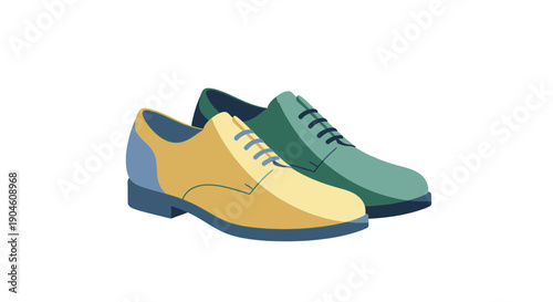 Elegant Oxford Shoes Pair, Yellow and Green, Fashion Footwear