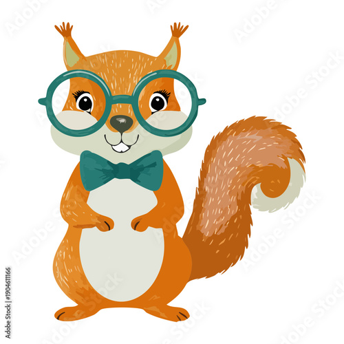 Intellectual squirrel wearing glasses and a blue bowtie looking smart and ready for school or work