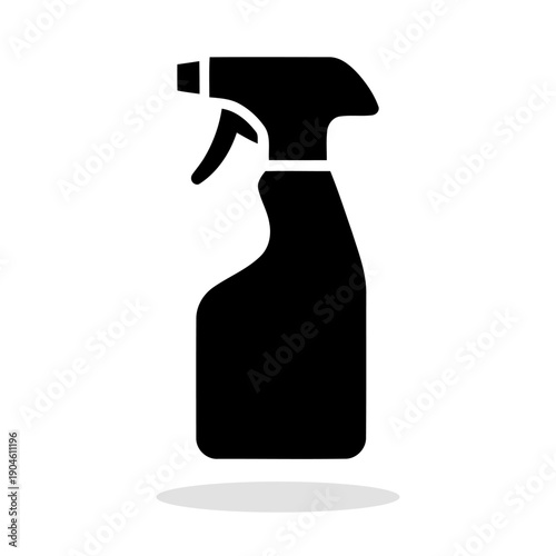 A spray bottle silhouette icon. Graphic symbol in black color, which symbolizes household chemicals, disinfection, and cleaning. Vector illustration.