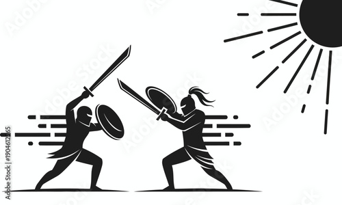 Warriors clash in epic battle with swords and shields