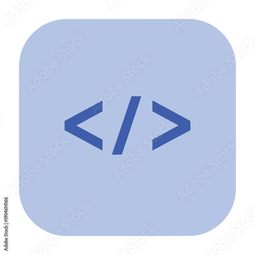 Blue Code Icon with Angle Brackets and Slash on Light Blue Rounded Square Background