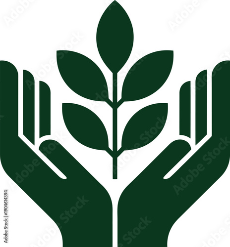 Hands Holding Plant Icon – Eco Protection and Environmental Sustainability Symbol
