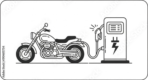 Electric Motorcycle Charging Station Powering Vehicle.