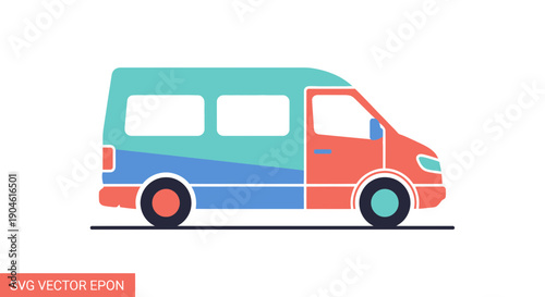 Modern Camper Van Illustration - Colorful Flat Design