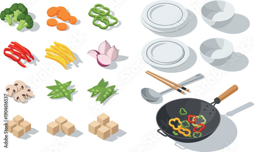 Preparing Ingredients and Utensils for a Delicious Stir-Fry Meal