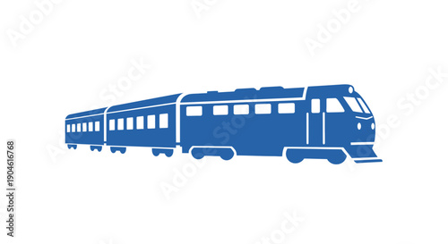 Blue Train Silhouette on White Background