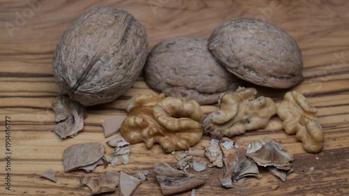 A composition of typically autumnal fruits such as walnuts and chestnuts enhancing their beauty and detail.