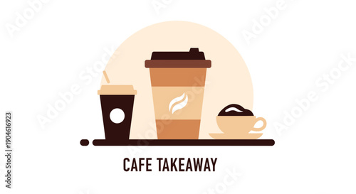 Cafe Takeaway Coffee Cups and Espresso Illustration