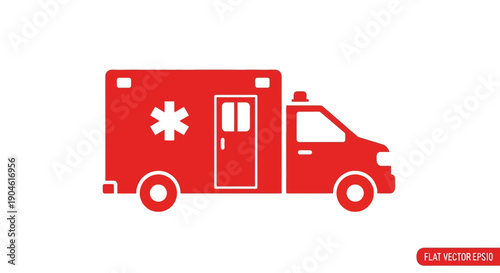 Red Ambulance Icon with Star of Life Symbol