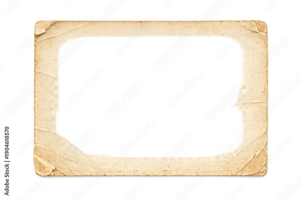 Fototapeta premium Vintage aged paper frame with rough torn edges and distressed textured border, a retro blank design element