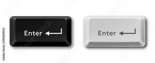 Two vector black and white computer keyboard buttons of enter key isolated on white background