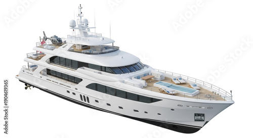 Valokuva Luxury superyacht with helicopter isolated PNG, modern motor yacht with pool on