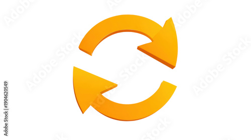 3D Rendered Orange Refresh Icon Representing Reload, Update, Synchronization, Renewal, Repeat, Connection, Data Refresh, Circular Arrow, Technology, and Workflow