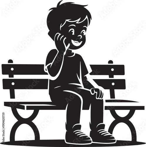 Boy talking animatedly, with speech bubbles, representing communication and conversation