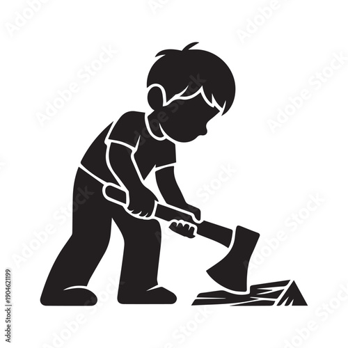 Boy actively working, focused and determined, representing effort, diligence, and productivity