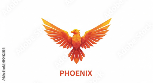 Fiery Phoenix Bird Spreading Wings.