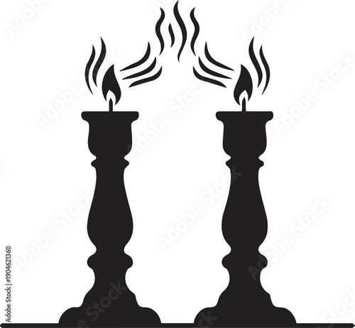 Shabbat candles vector illustration with two lit candlesticks and symbolic smoke for jewish sabbath