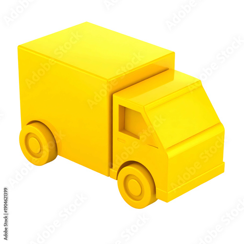 Isometric, 3D rendered golden truck icon, simple design on black background