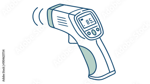 Digital infrared thermometer illustration on a white background from a front viewpoint showing technology and medical device usage
