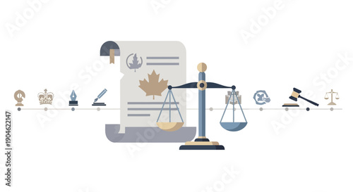 Justice Scales and Legal Document with Canadian Maple Leaf