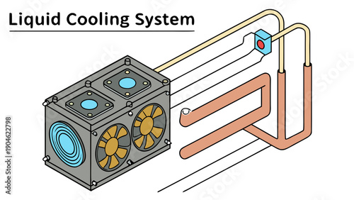 A detailed illustration of a liquid cooling system for computer hardware