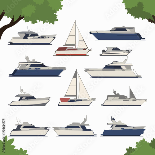 Modern boat yacht silhouettes nautical icon collection vector