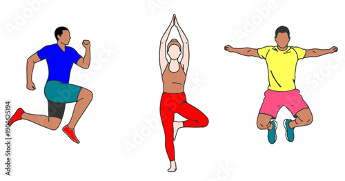 Diverse group of people performing various fitness exercises