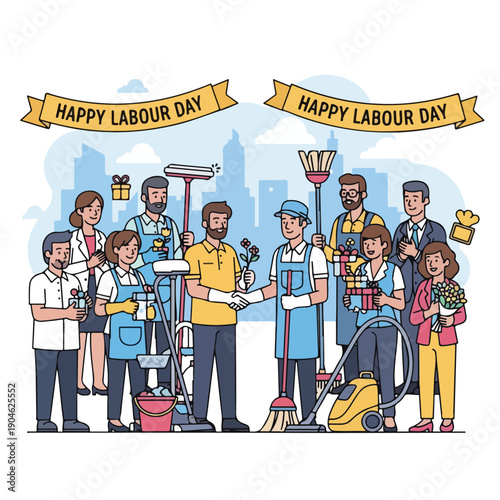 Celebrating Labour Day A diverse group of people showing appreciation